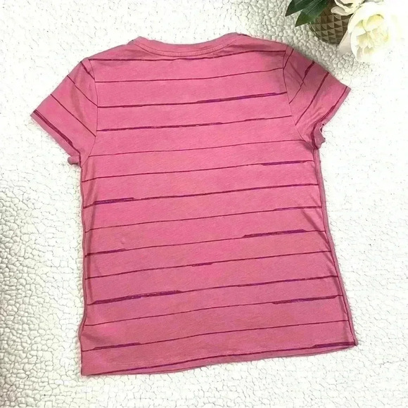 Athleta Pink Striped Organic Cotton Short Sleeve Crew Neck Athletic Tee Size S - Picture 9 of 13